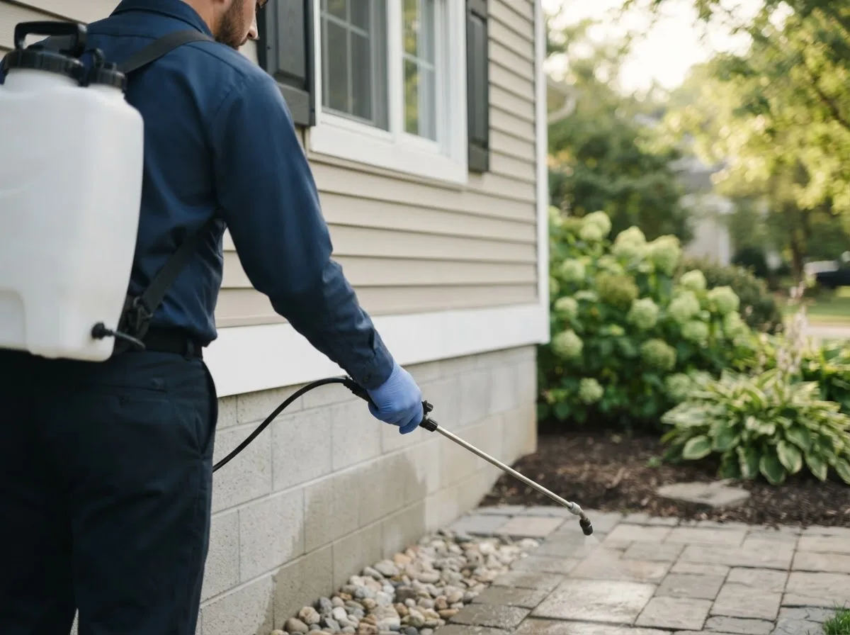 Pest control technician inspecting a home in Waunakee, WI